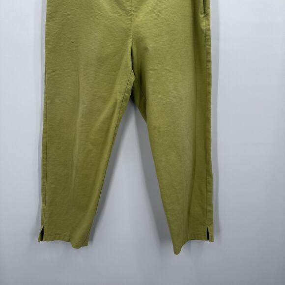Eileen Fisher Pants Womens Medium Green Textured Cotton Stretch Side Zip Cropped - Picture 3 of 15